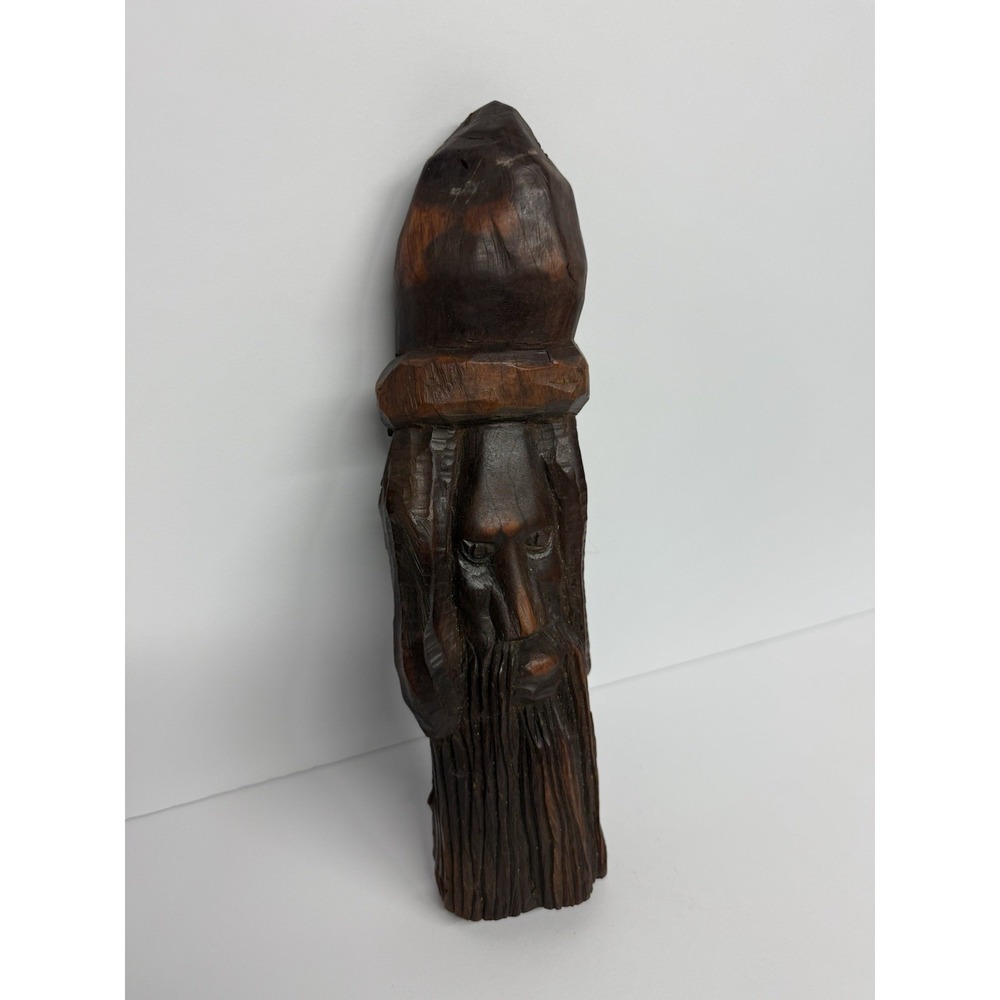 VTG Wood Carving Of A Man With Beard Hand Carved Trinket 10.5"‎